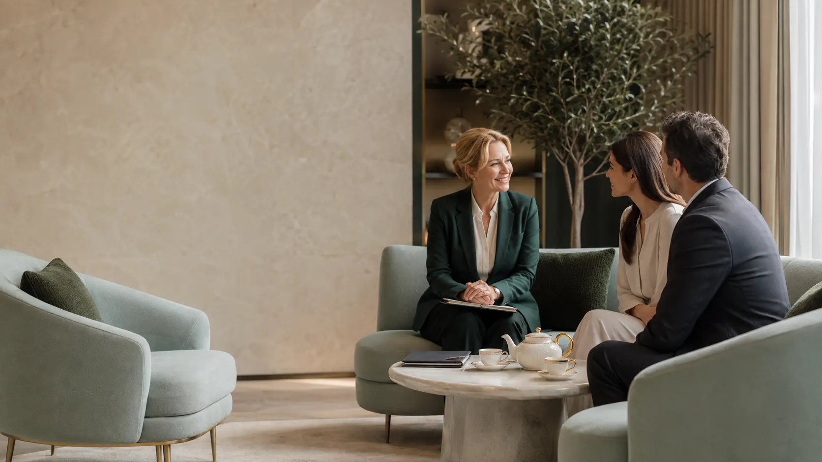 A private consultation with a childcare specialist in an elegant agency lounge
