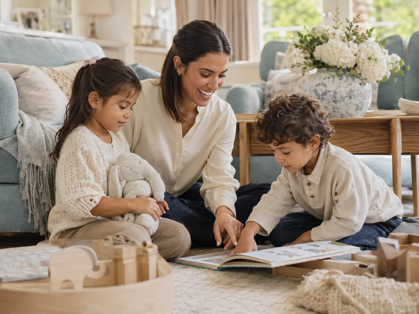 Bilingual nanny helping children learn through play